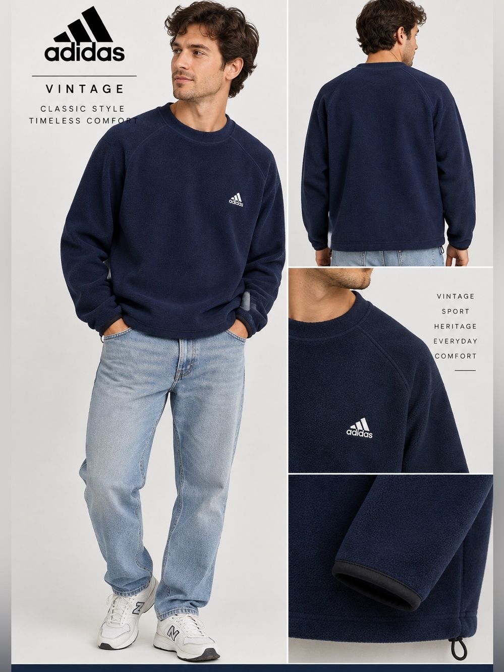 Vintage adidas Navy Blue Fleece Pullover Men’s XL UK 46/48 – Made in Indonesia